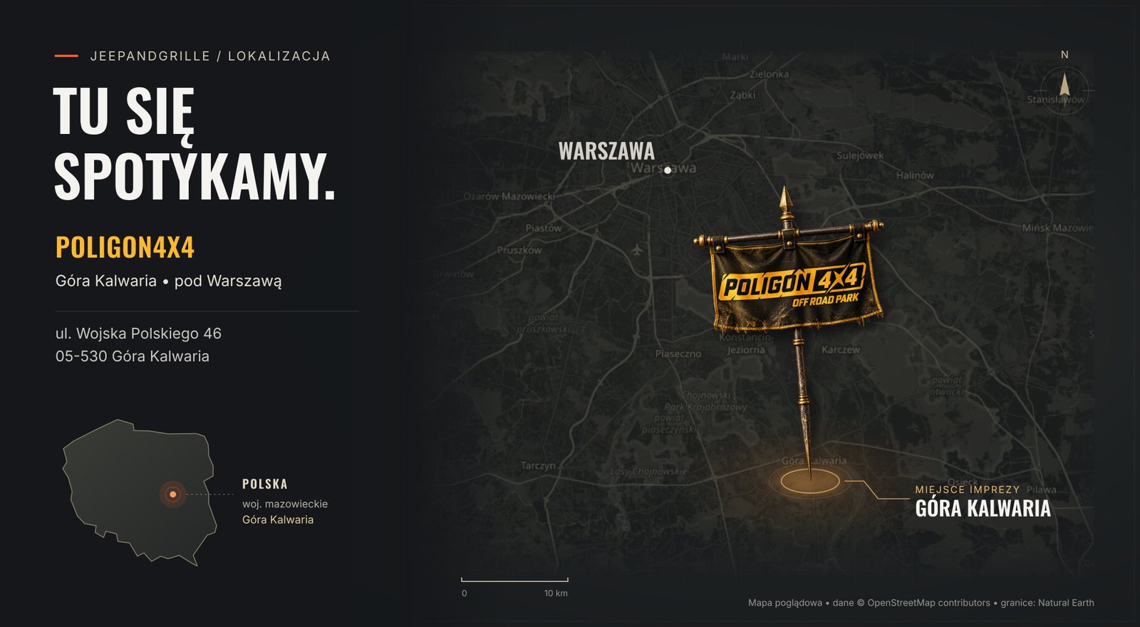 Map: Poligon 4x4 Góra Kalwaria at ul. Wojska Polskiego 46 in Góra Kalwaria near Warsaw — venue of the Jeepandgrille meet